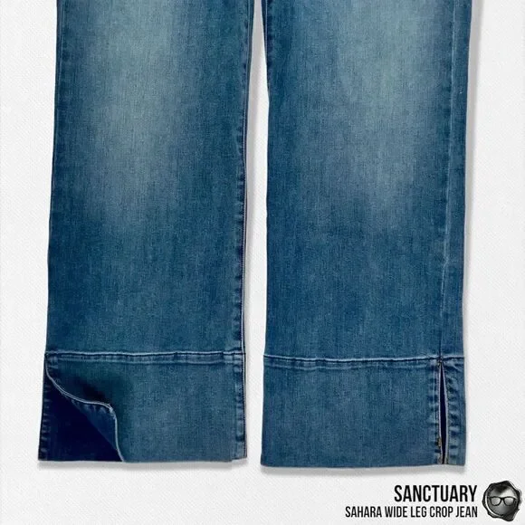 SANCTUARY SAHARA NON-CONFORMIST WIDE LEG CROP JEAN IN BLUE HORIZON WOMEN SIZE 30 - Picture 4 of 16